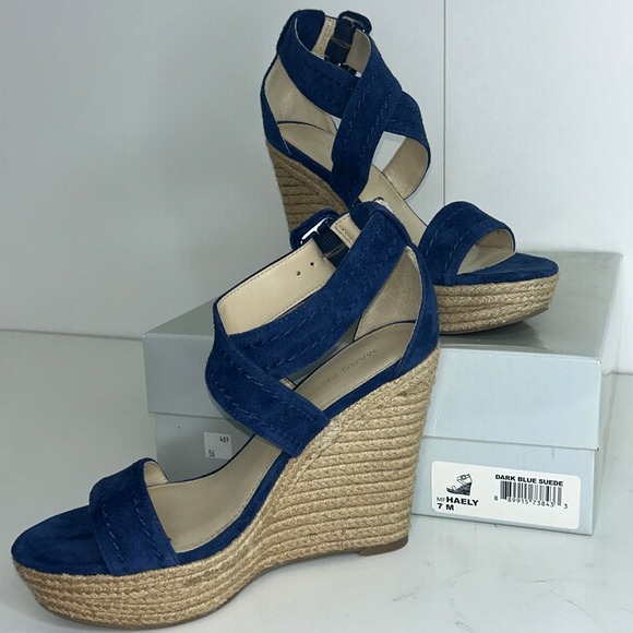 Marc Fisher Haely Espadrille Wedge Sandals Dark Blue Suede Women's Size 7M - Picture 1 of 8